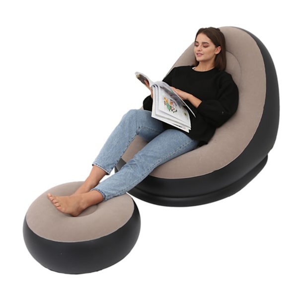 Uppblåsbar stol Fällbar flockande PVC Bekväm med fotpall Blow Up Lounge stol för utomhuscamping resor kaffe