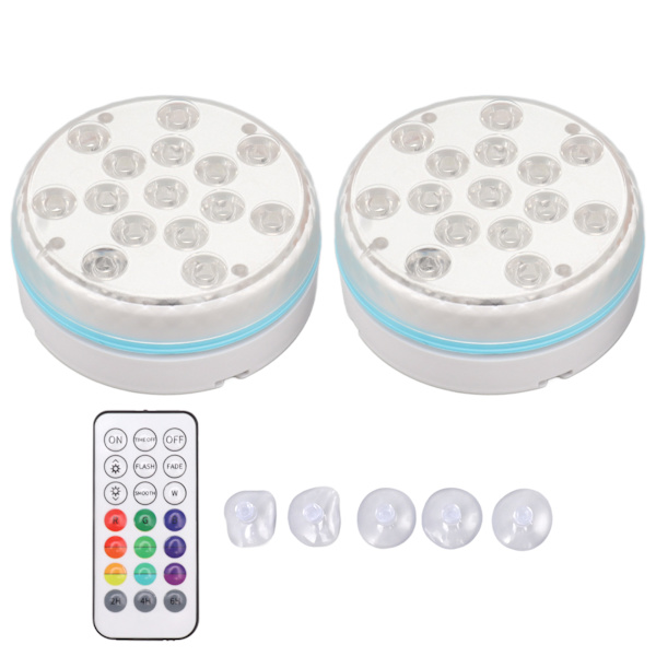 2 stk. nedsænkelige poollamper med fjernbetjening Magnetisk sugekop 15 LED-perler undervandslampe til akvarium