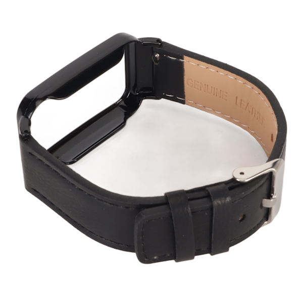 PU-læderarmbånd Vandafvisende udskiftningsurrem med sort rustfrit stålhus til Mi Band 7 Pro Black