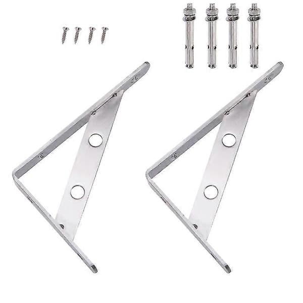2 st slitstarka industriella vägghyllekonsoler i rostfritt stål, triangulära konsoler med 4 skruvar (3x150mm)