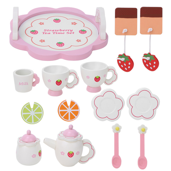 Träservis med hög simulering av teserviser Låtsas rollspel Kid Educational Toy Set Pink Teaware