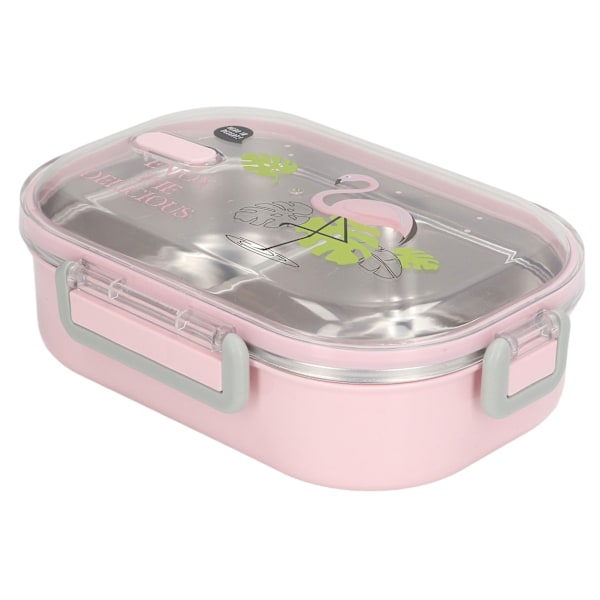 304 Rustfrit Stål Lunchboks Rumfordelere Varmeisolerende Bento Lunchboks Illustrationsstil Lækagesikker Beholder til Studerende Børn Transparent Pink Fugl