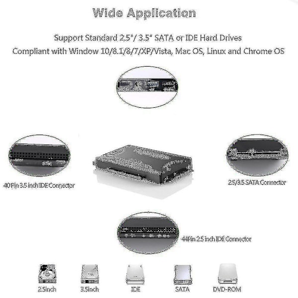 USB 3.0 IDE SATA-konverterare - Extern adapterkit för hårddiskar 2,5/3,5\"