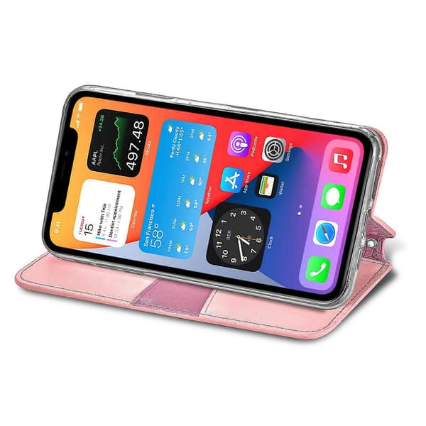 Våffelmönstrad Mini Plånboksfodral Kompatibel med iPhone 12 - Rosa