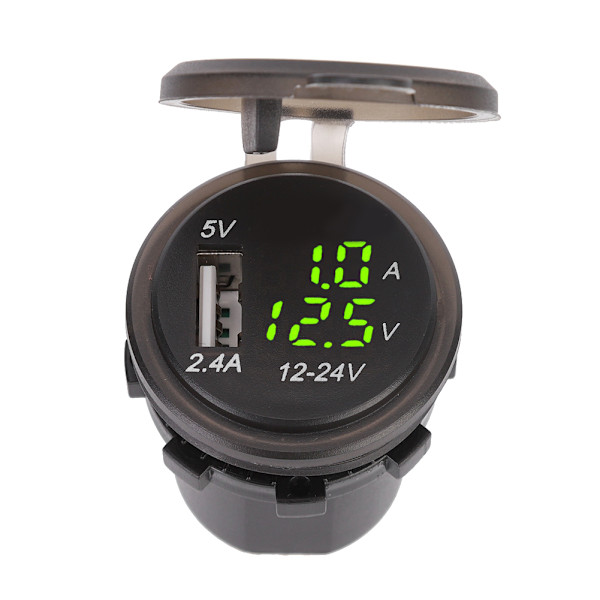 DC12-24V 2.1A 3 i 1 Multifunktion Digital LED vattentät termometer Voltmeter Bil USB Snabbladdare Grönt ljus