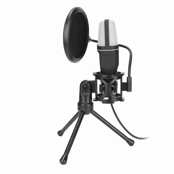 USB Microphone 360 Degree Rotation RGB Indicator Gaming Microphone with Windscreen and Stand for PS5 PC