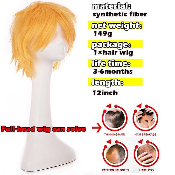 Anime Cosplay Peruk Kort Rak Peruk Yellow
