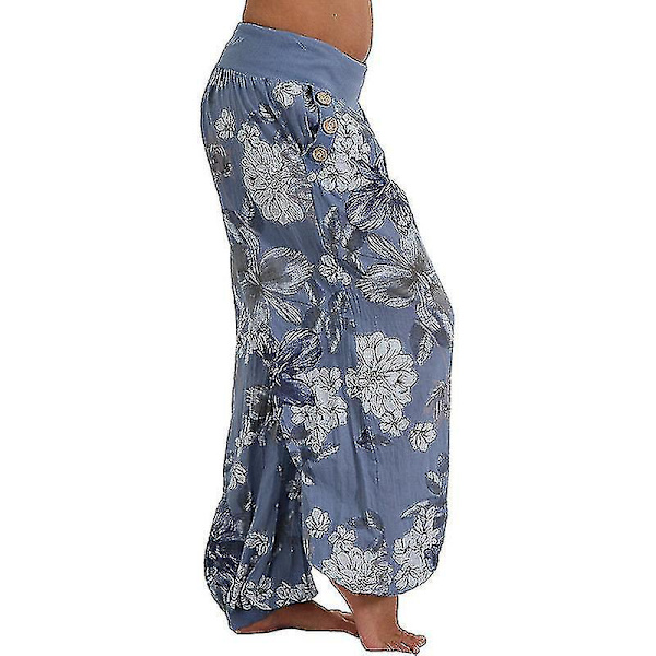 Naisten siniset kuvioidut leveät harem-housut 3XL