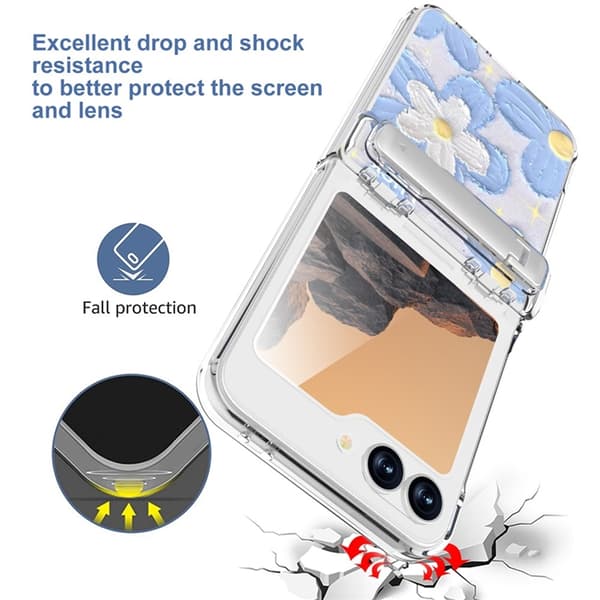 Mobildeksel til Galaxy Z Flip7 FE/Z Flip6 Kickstand - Blå Blomst Blå Blå 60