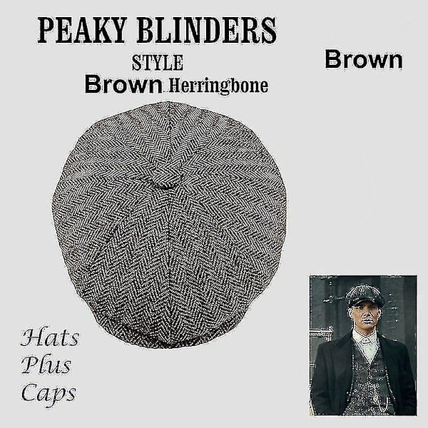 Hatt for menn i ullblanding, herringbeint tweed, newsboy-stil, varm vinterhatt
