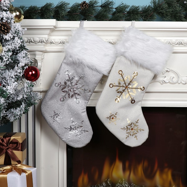 Julstrumpa Godispåse Snowflake Paljett Julstrumpa