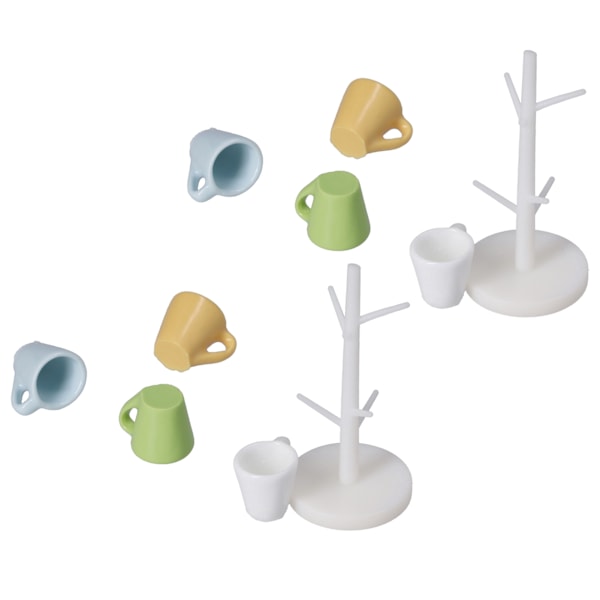 Nukkekodin kupinpidin ja kupit miniatyyrihuonekalut nukkekodin keittiön ruokailutilan koristeluun (kupinpidin 4 väriä kuppi)