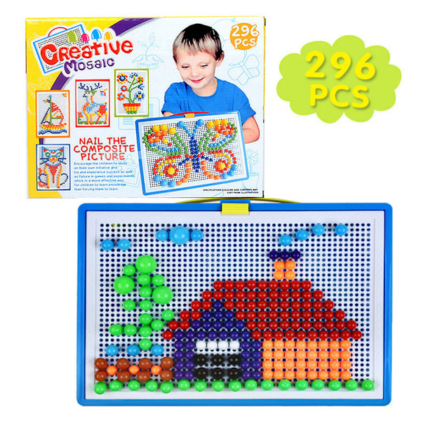 296 st färgglada svampnaglar Pegboard Pussel Set 3D Mosaik Jigsaw Game Byggstenar DIY Leksaker Kit för barn