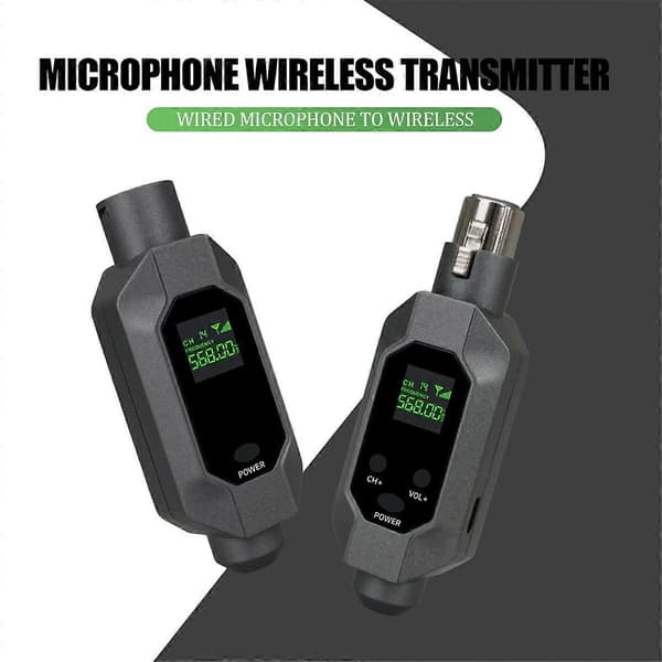 Trådløs mikrofonsender og mottaker koblet til XLR trådløst mikrofonsystem for dynamisk 48v kondensatormikrofon, B Black