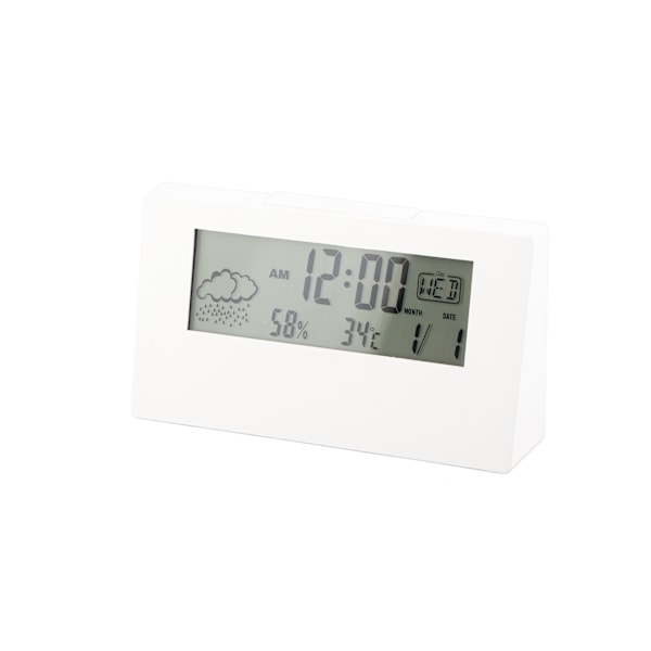 LCD Digital Väckarklocka Klar Display Enkel Design Digital Termometer Hygrometer för Hem Sovrum Skola Kontor 2158L Vit med ljus