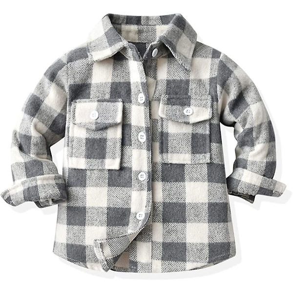 Flannelskjortejakke med knapper til småbørn, drenge og piger, 4-5 år, varm vinterjakke til efterår og vinter