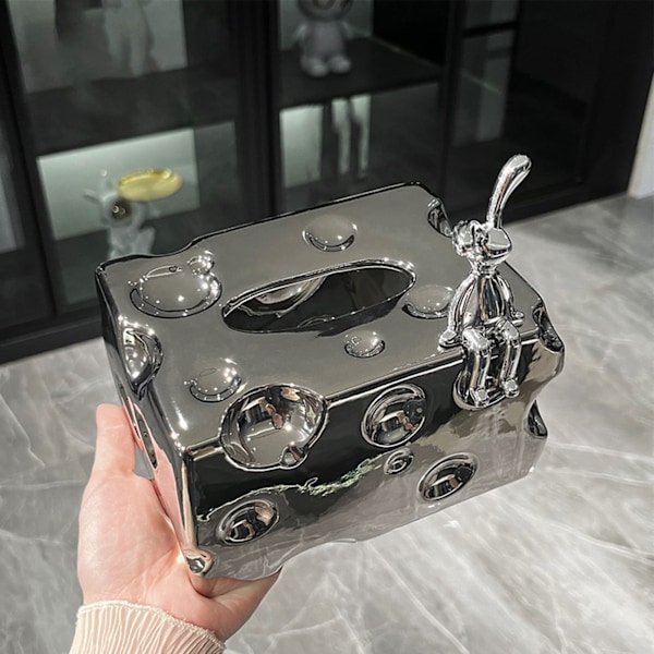 Tissue Box Cover Keramik Rektangulär Snygg Elegant Dekorativ Servettlåda Hållare för skrivbordet Soffbord Silver