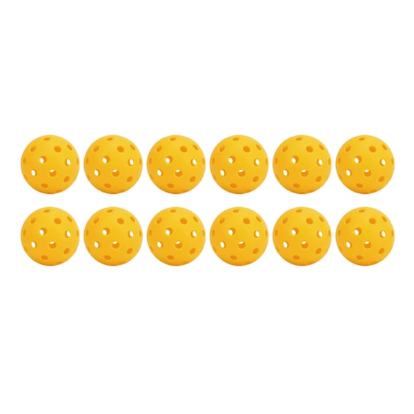 12 st 74 mm 40 hål pickleballs PE plast hög elasticitet pickleball utomhus hål bollar gul