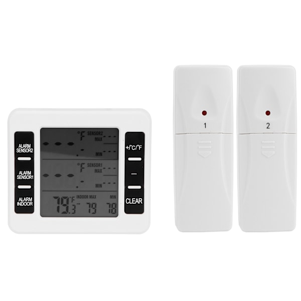 Kylskåpstermometer Trådlös inomhus LCD Digital Fryslarmtermometer med 2 sändare