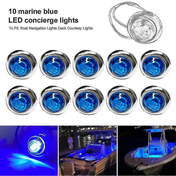 10 stk vanntette 12V DC blå LED-båtlys - 3/4 runde innvendige navigasjonslys