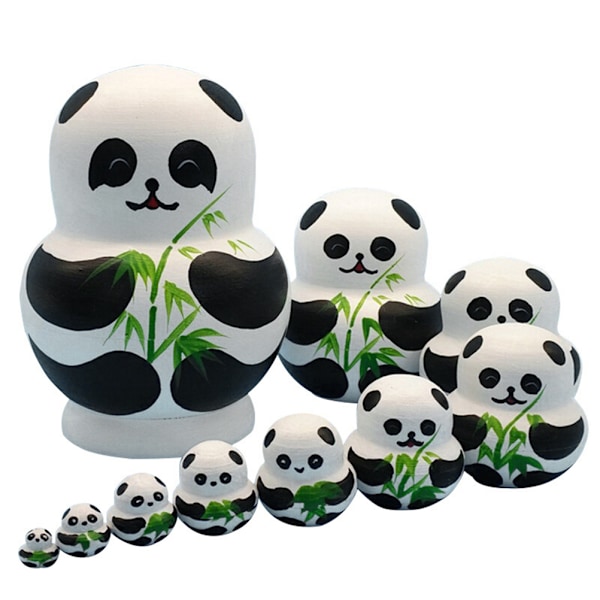 10 st/set Söta pandamålade ryska dockor Trädocka set häckande dockor Hantverk för julklappar