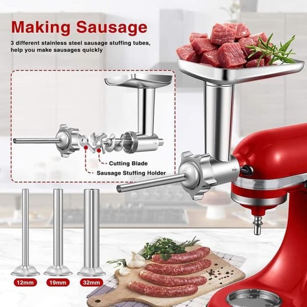 Sæt med metalkværntilbehør til KitchenAid foodprocessor, kødkværntilbehør inkluderet BLENDER_max