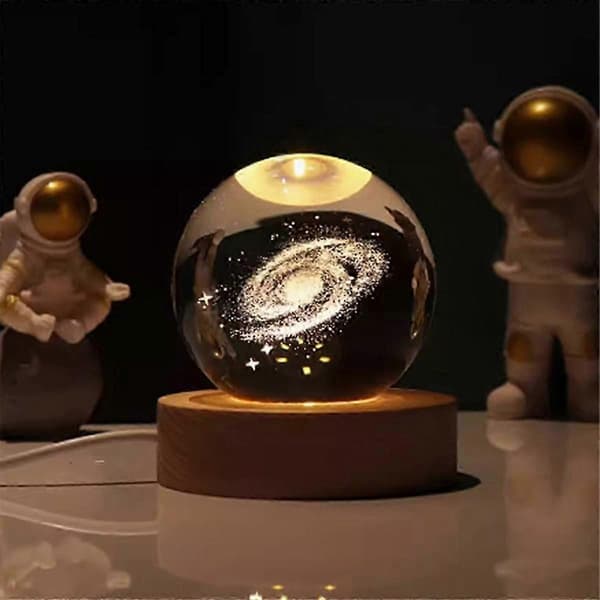 Valentinsdagsgave galakse krystallkulelampe 3D planet månelampe USB LED nattlys, E[LD]