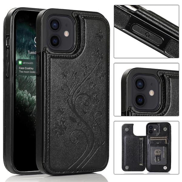 iPhone 11 -kotelo PU-nahkaa, jossa korttipidike ja perhoskuvio Black