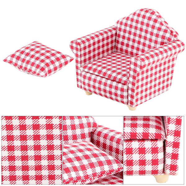 Enkel miniatyr-soffa med pute for 1:12 dukker DIY-tilbehør til dukkehus (#1)