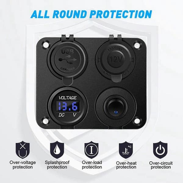 12-24v På/Av-bryter LED-voltmeter med USB-porter Billader for bil og båt LED-bryterpaneluttak