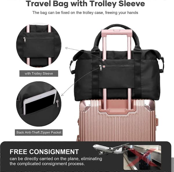 Kabinebagage Rejsetaske 45x36x20, Stor Vandtæt Duffle Bag, Sort (AAA)
