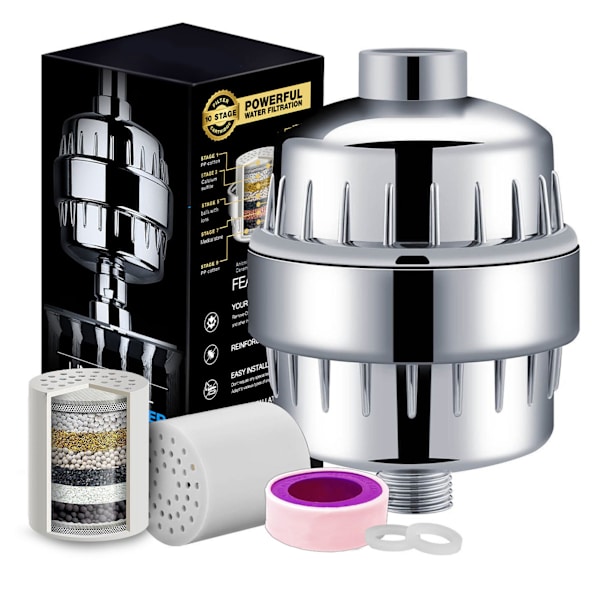 Universal Shower Head Filter 15 Layers Improve Problem Skin Rustproof Bathroom Water Filter with 2 Cores