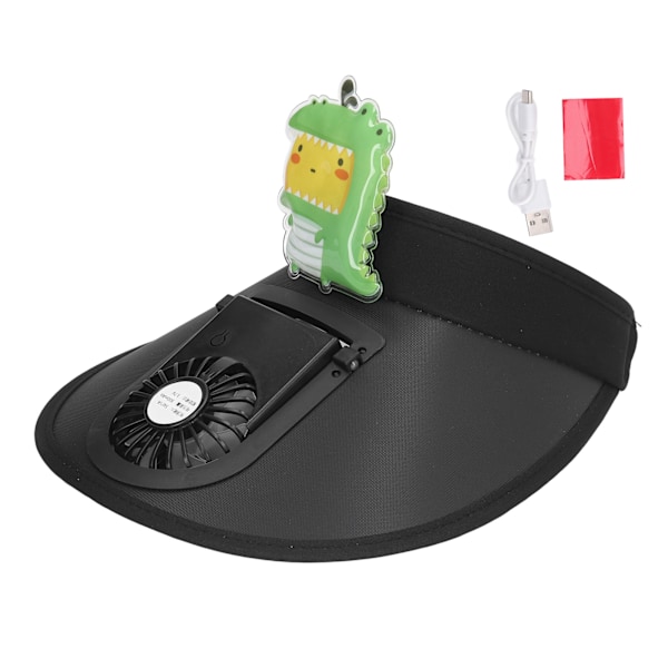 Barn Sommar Solskydd hatt med fläkt Tecknad Bedårande solskydd USB Charing Kylning Solhatt Dinosaurie Svart
