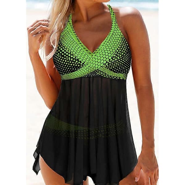 Damebadedrakter Plus Size Ryggløs Polyester Badedrakt for Damer Nye Green S
