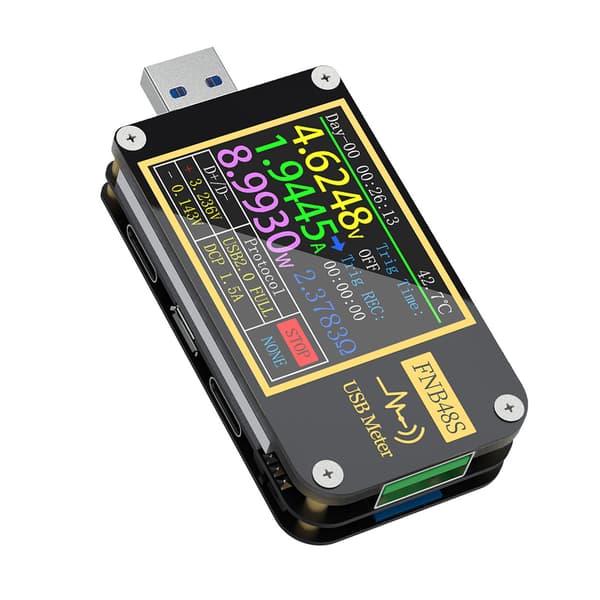 9-pins USB-spenningsmåler Skjerm Vende-funksjon Gravity Sensor Multifunksjonell USB Amperemeter Tester FNB48