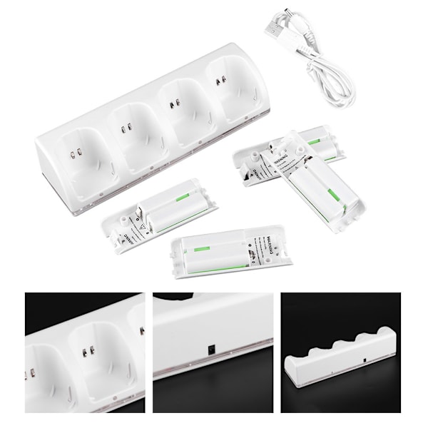 Vit 4 i 1 Laddningsstation Laddare med 4st 2800mAh batteri för Wii / Wii Uremotes2800mAh batteri