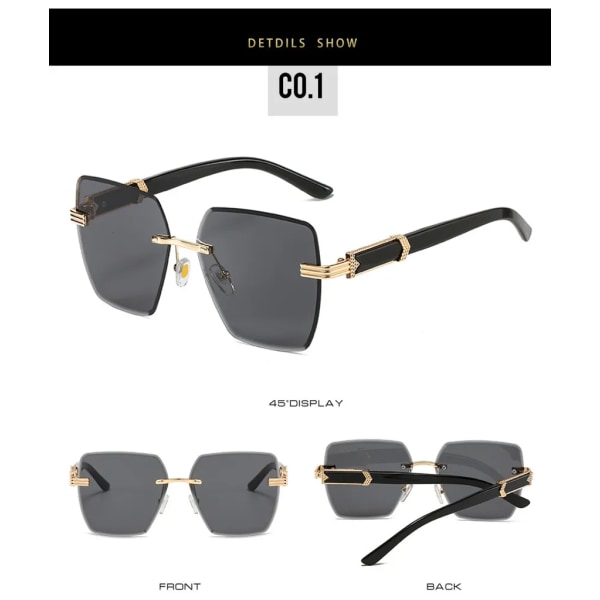 Rechteckige Retro-Sonnenbrille für Damen und Herren, Mode, Vintage, randlos, Rahmen, getönte Gläser, UV400 Schutz C1
