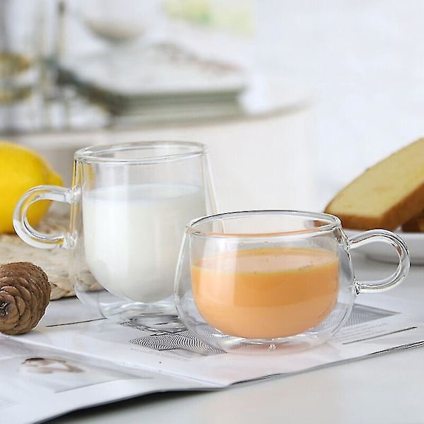 Dubbelväggiga glaskaffekoppar med handtag - Set om 2