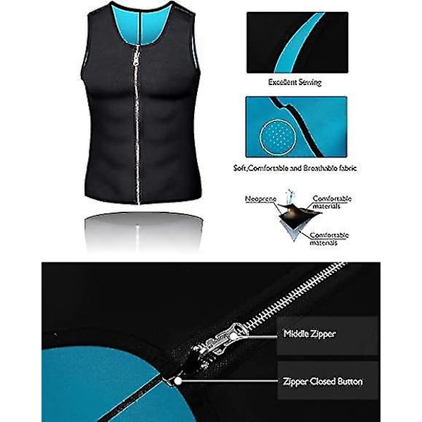 Sauna Vest Talje Træner Korset Neopren Tank Top Træningsvest XL Sort Blå
