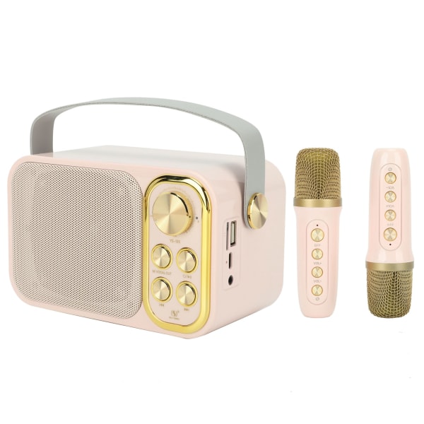 Karaokemaskin med 2 mikrofoner Karaoke alt-i-ett-maskin Bærbar Bluetooth-sangmaskin for hjemmefest Rosa