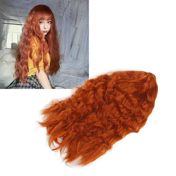 Modern smutsig orange lång lockig peruk för kvinnor och flickor, perfekt för vardagsbruk och fester