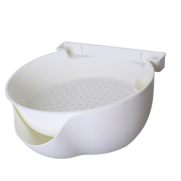 Colander Bowl 2-Layer Fruit Drain Basket Plastic with Phone Holder for Kitchen Food White