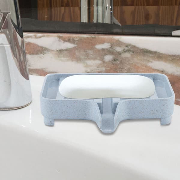 Wheat Straw Soap Sponge Drainage Storage Box Holder Bathroom Kitchen (Blue)