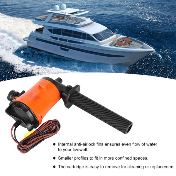 12V 800GPH Levende Agns Tank Lufter Drænbar Patron Bådlüftepumpe Bådudstyr SFBPI-G800-05
