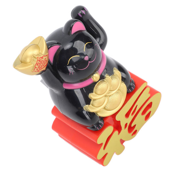Lucky Cat Ornament Viftande arm locka rikedom Lucky Fortune Cat för stationär bil kontorsbutik Svart MLY23110