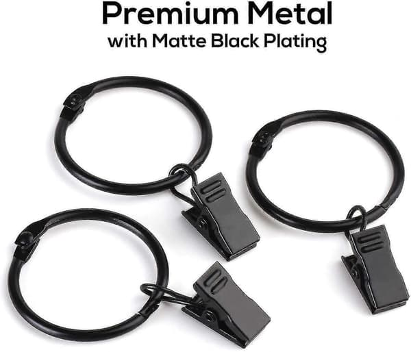 28-pak åbnelige metalgardinringe med clips, 3,8 cm indvendig diameter