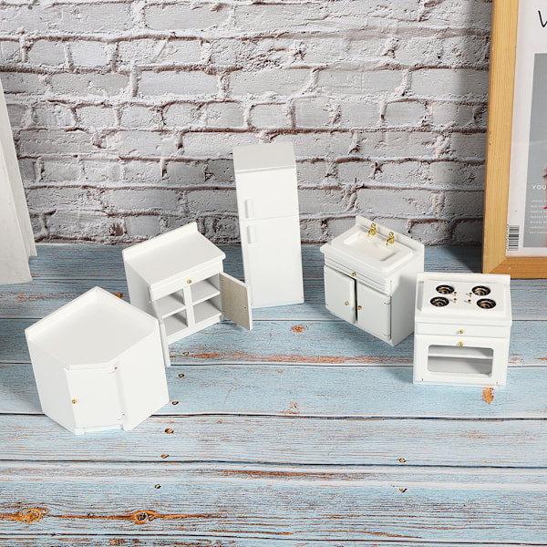 1:12 Mini Puinen Nukkekoti Integroitu Keittiökalusteet Miniatyyri Käsityö Nukkekoti WhiteMini Keittiökalusteet