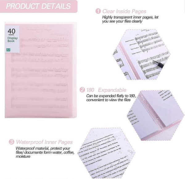 Plastmappskydd Bokdokumentorganisatör Pink 40 Pockets