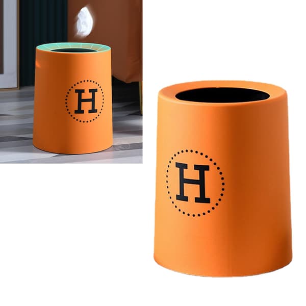 Open Trash Can Plastic Double Layer Thick Round Mini Waste Bin for Bedroom Office Orange 13L