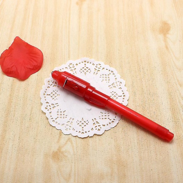 2 stk usynlig blekkpenn spionpenn med Uv-lys magisk markør barnepenner for hemmelig melding og fest Red